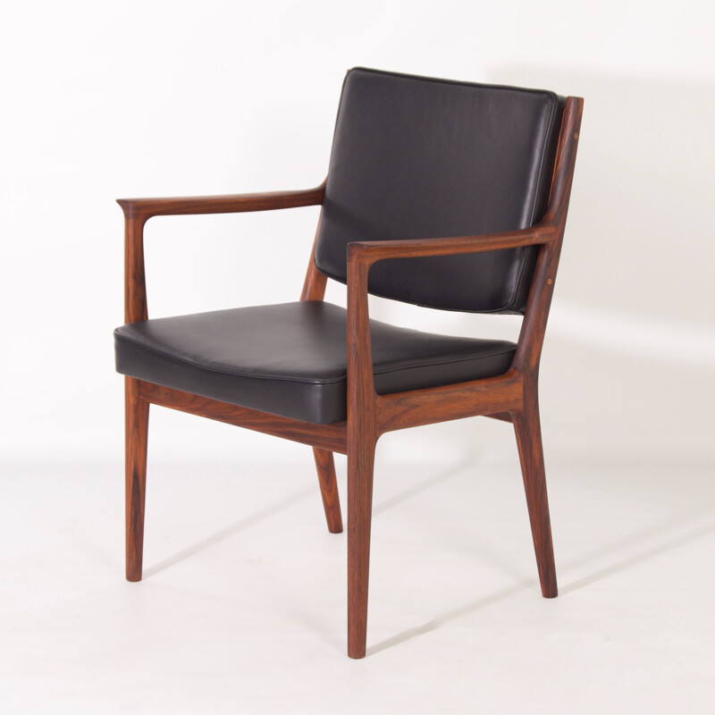 Set di 8 sedie vintage in legno e pelle nera di Karl Erik Ekselius per J.O. Carlsson, 1950