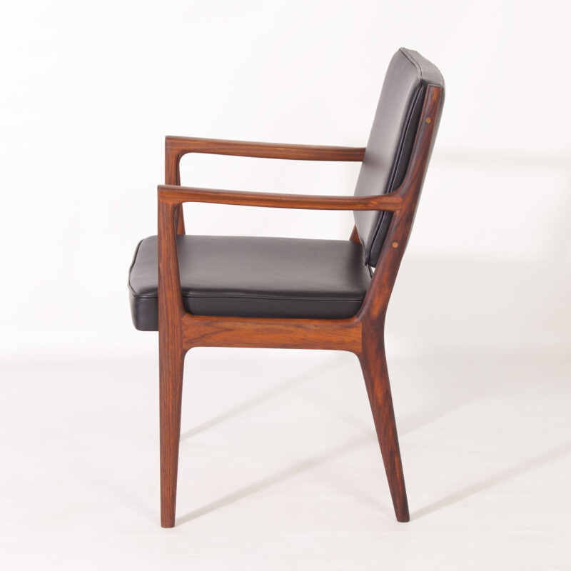 Set of 8 vintage wood and black leather dining chairs by Karl Erik Ekselius for J.O. Carlsson, 1950s