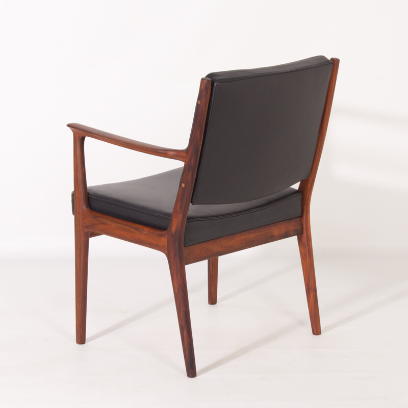 Set of 8 vintage wood and black leather dining chairs by Karl Erik Ekselius for J.O. Carlsson, 1950s