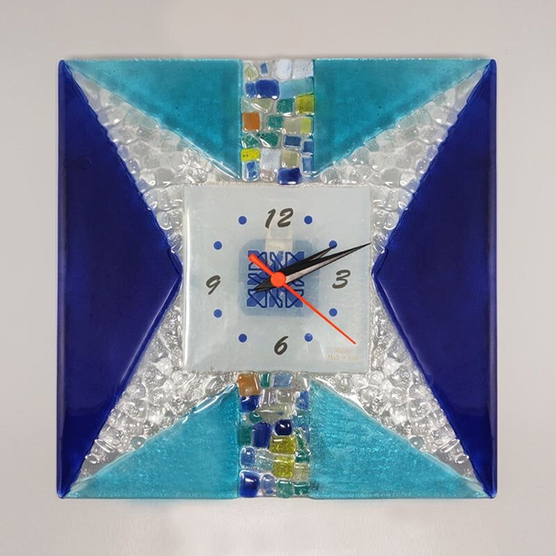 Vintage wall clock in Murano glass by Csc, Italy 1970s