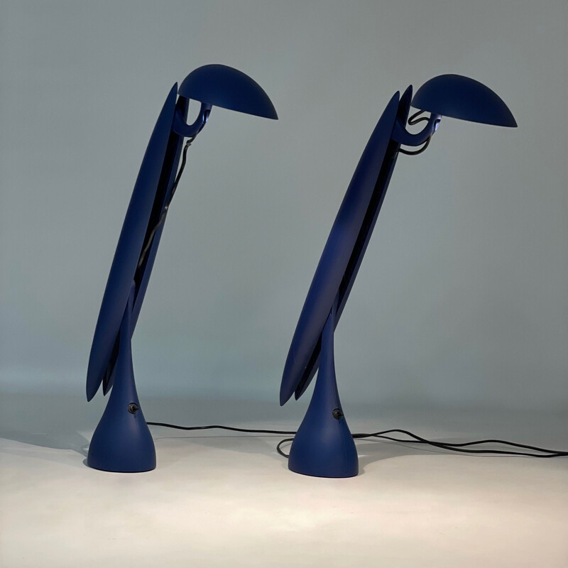 Paar vintage "Heron" tafellampen met nylon en aluminium behuizing van Isao Hosoe voor Luxo, Noorwegen 1990