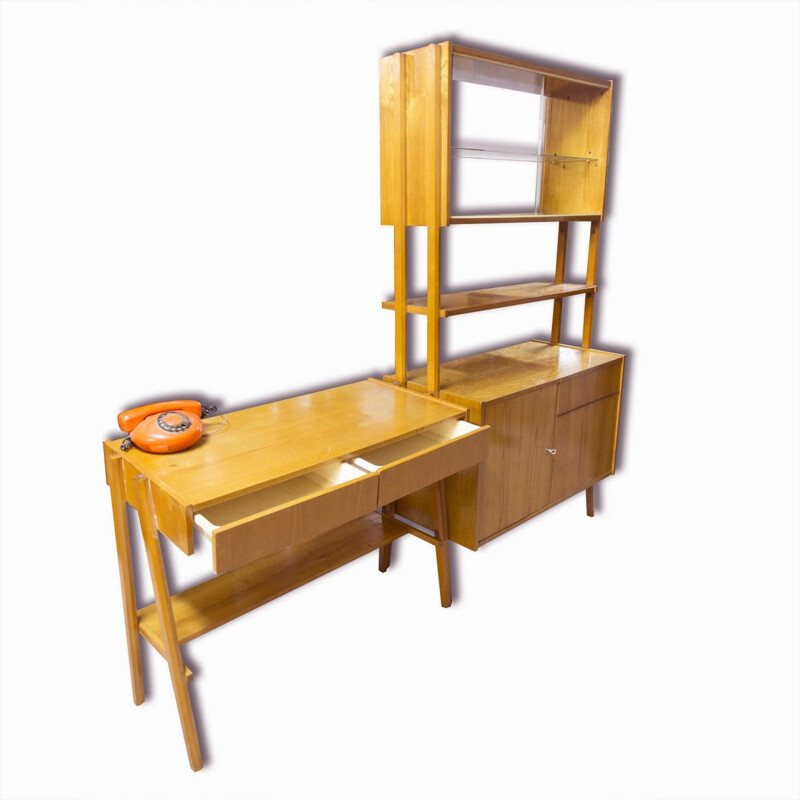 Système de rangement en hêtre avec bureau, Frantisek JIRAK - 1960