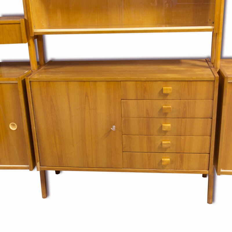 Czech wall unit in beech and glass, Frantisek JIRAK - 1960s