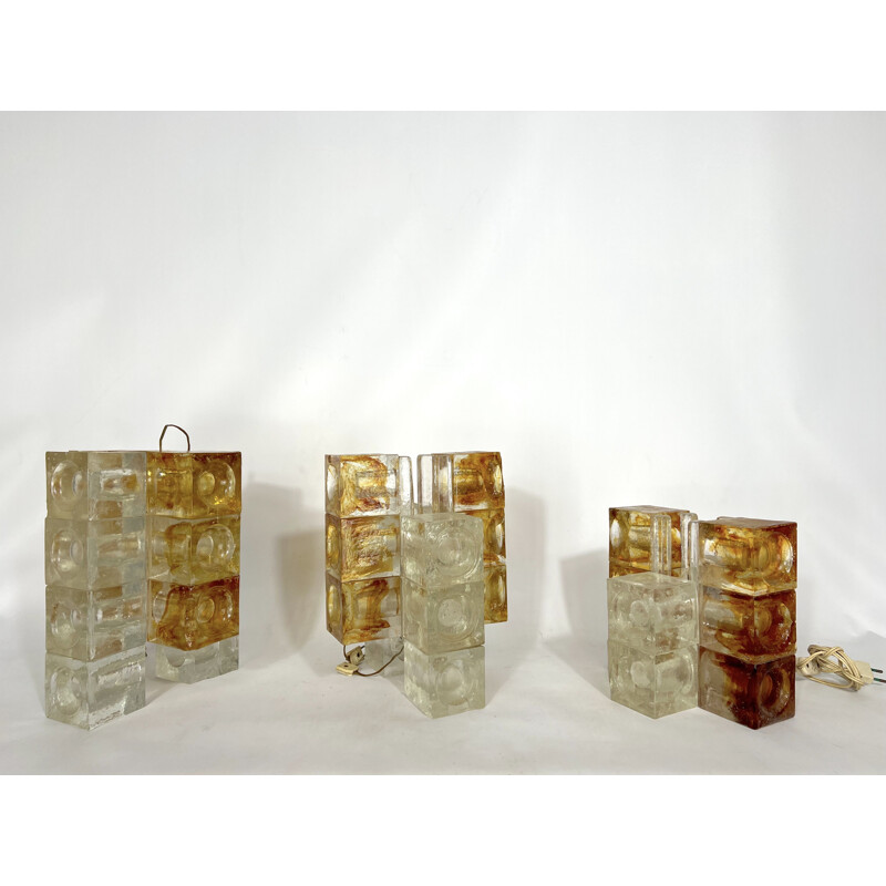 Lampadaire vintage en verre de Murano à 3 pièces, 1970