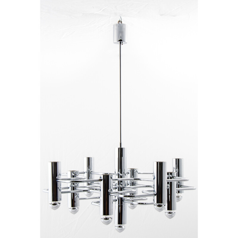 SA Boulanger chandelier in chromed metal, Gaetano SCIOLARI - 1960s