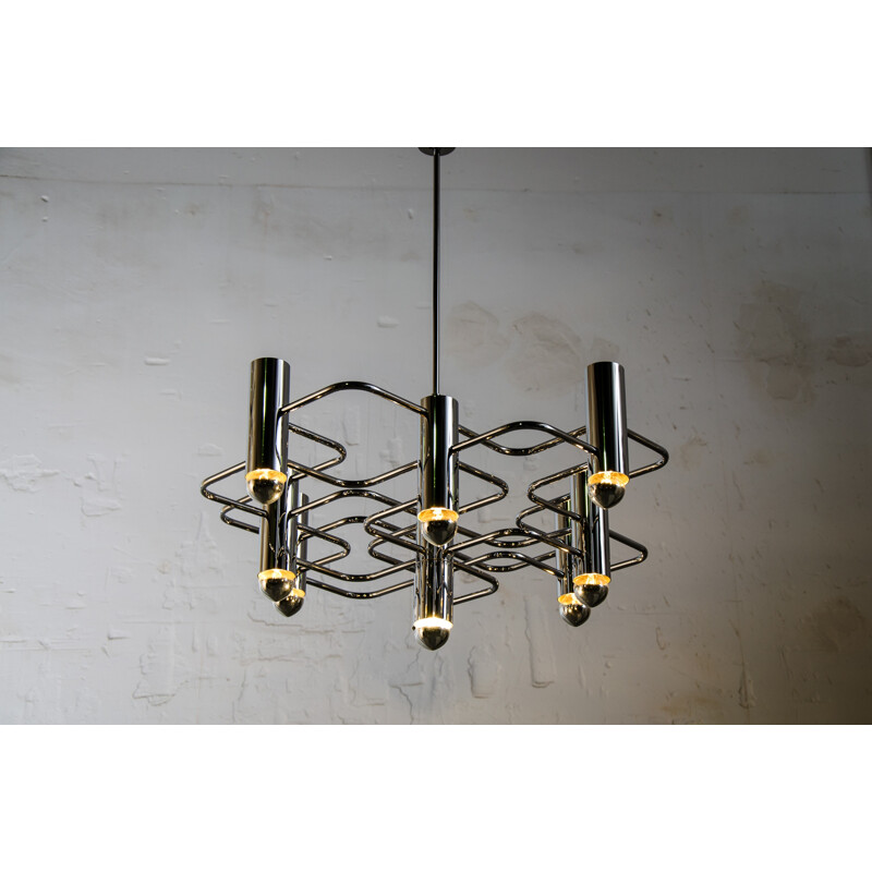 SA Boulanger chandelier in chromed metal, Gaetano SCIOLARI - 1960s