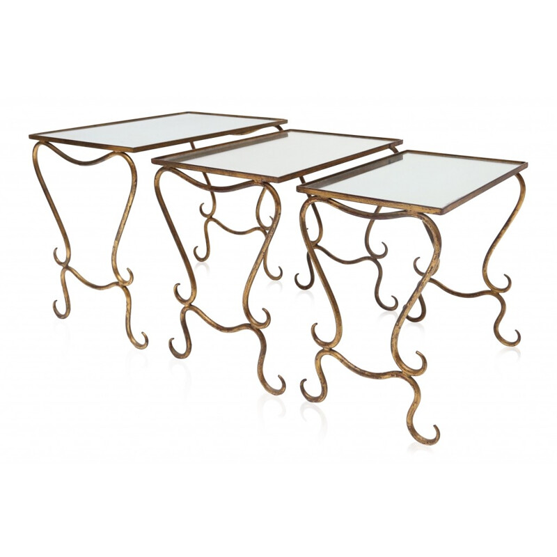 Gilded iron nesting tables, René DROUET - 1970s