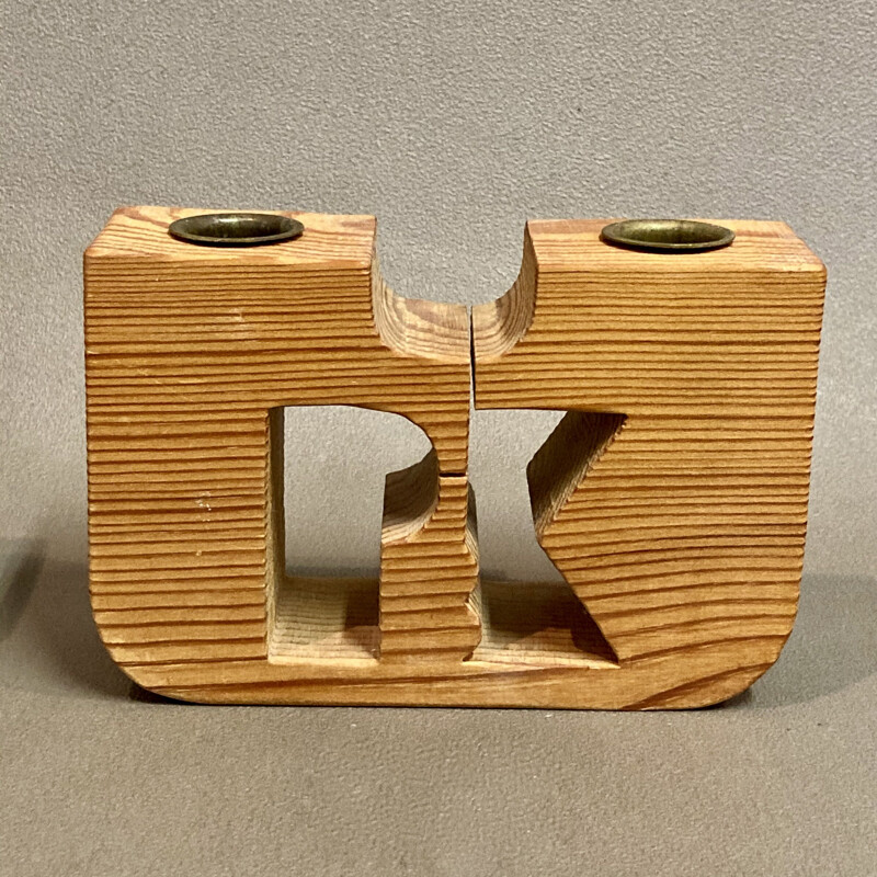 Pair of vintage wooden candle holders by Gunnar Kanevad, 1960