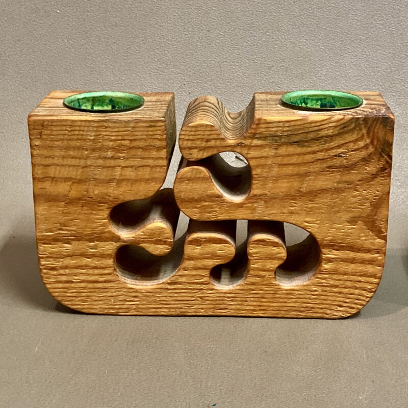 Pair of vintage wooden candle holders by Gunnar Kanevad, 1960