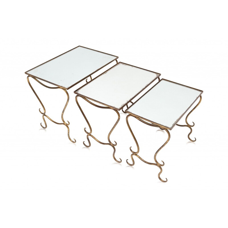 Gilded iron nesting tables, René DROUET - 1970s