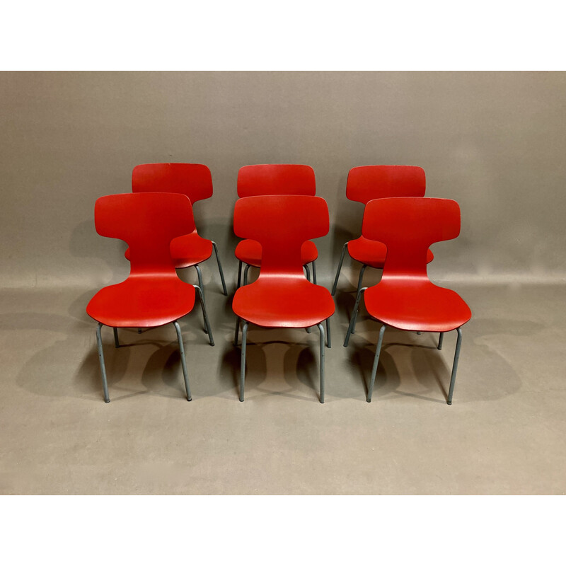 Set of 6 vintage children's chairs by Arne Jacobsen for Fritz Hansen, 1960