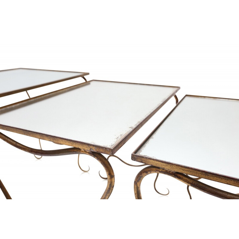 Gilded iron nesting tables, René DROUET - 1970s
