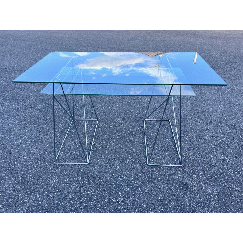 Vintage chrome desk with two movable glass plates