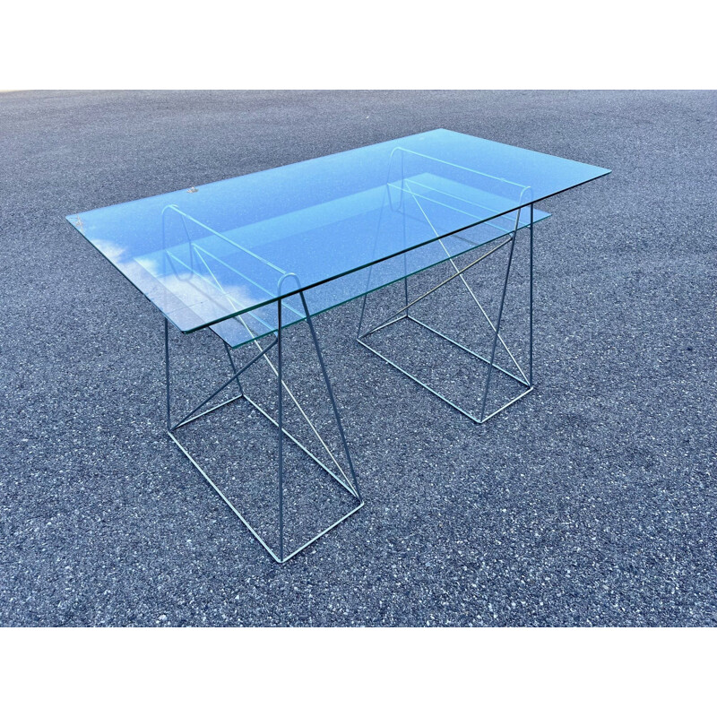 Vintage chrome desk with two movable glass plates