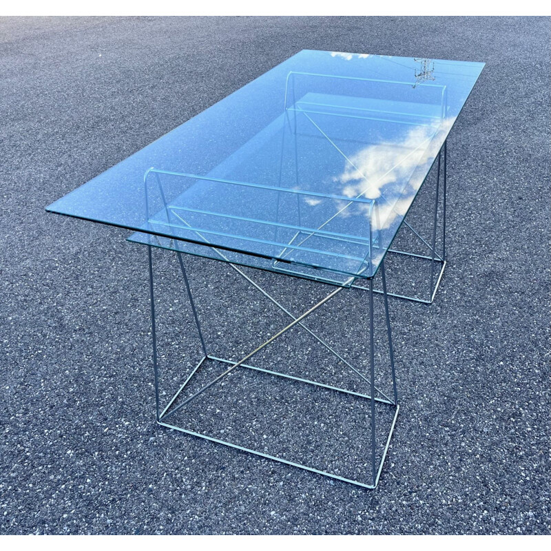 Vintage chrome desk with two movable glass plates