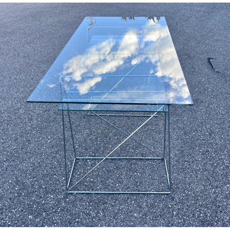 Vintage chrome desk with two movable glass plates