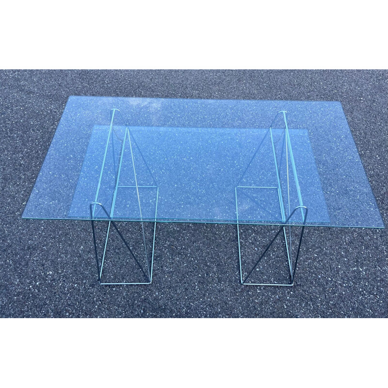 Mesa cromada Vintage com dois painéis de vidro móveis