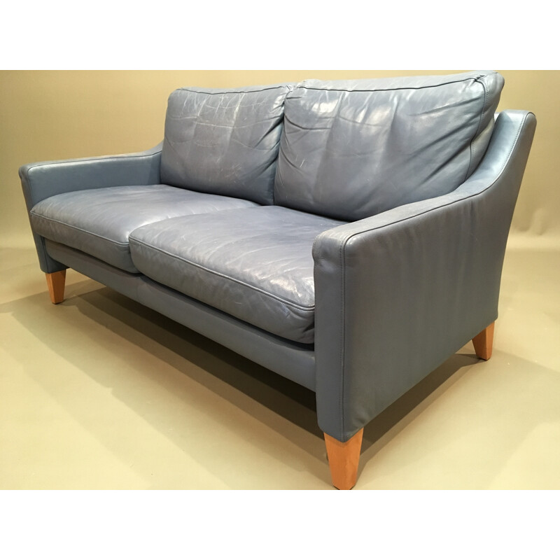 2-seater sofa in blue leather - 1950s