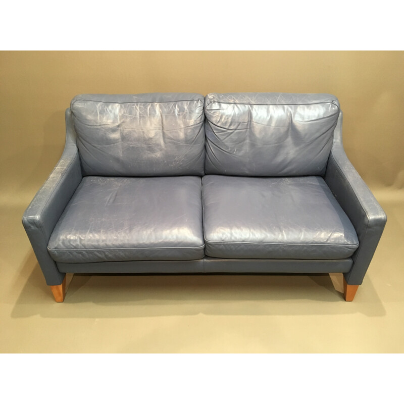 2-seater sofa in blue leather - 1950s