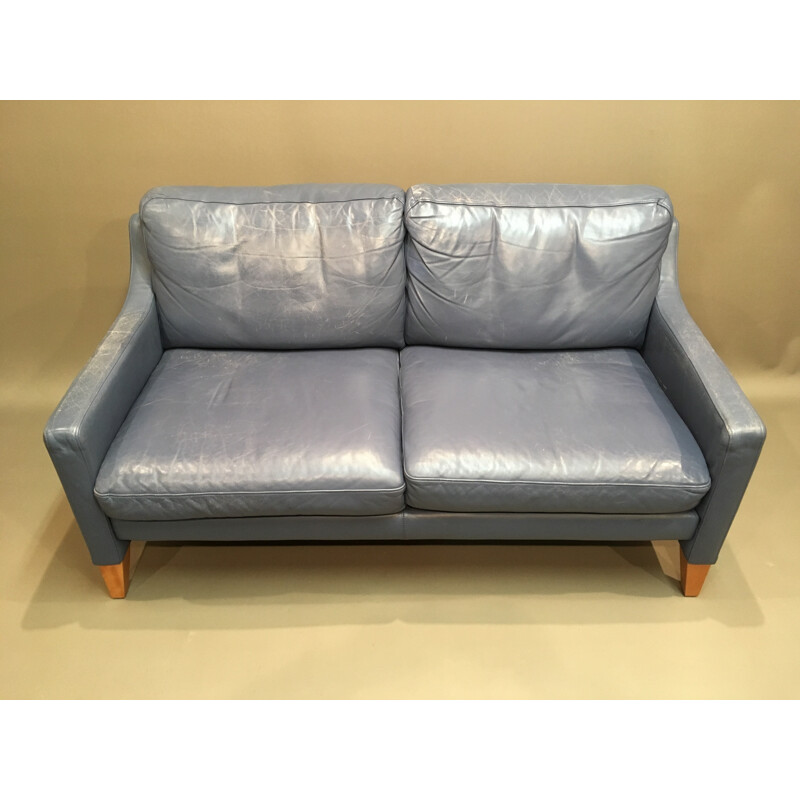 Canapé 2 places en cuir bleu - 1950