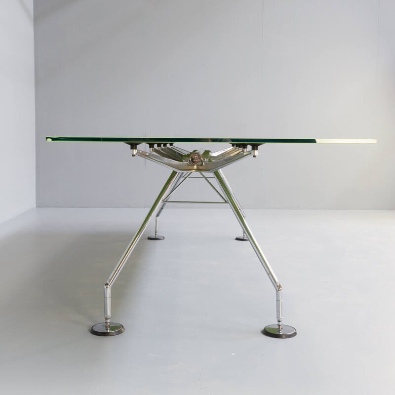 Table de bureau vintage en verre vert de Norman Foster pour Tecno