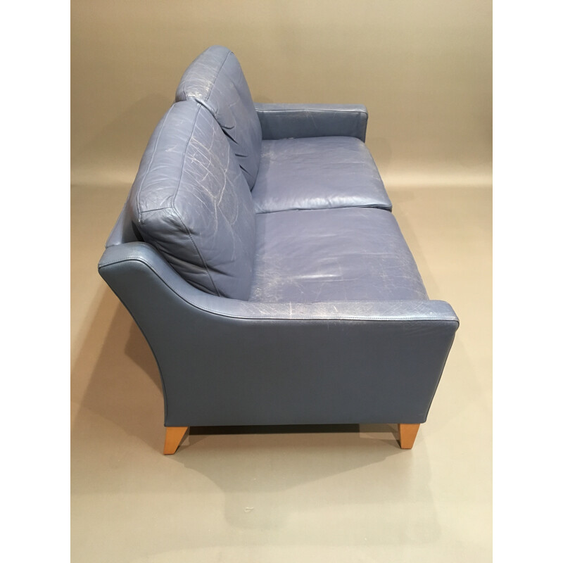 Canapé 2 places en cuir bleu - 1950