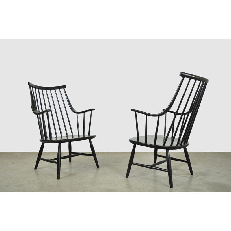 Pair of vintage "Grandessa" bar chairs in solid wood by Lena Larsson for Nesto, Sweden 1960