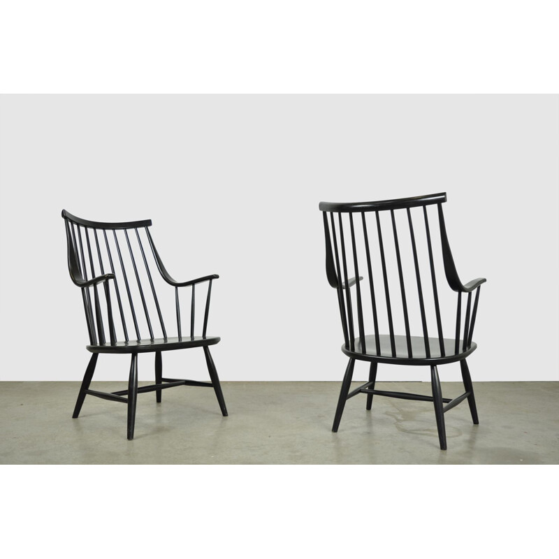 Pair of vintage "Grandessa" bar chairs in solid wood by Lena Larsson for Nesto, Sweden 1960