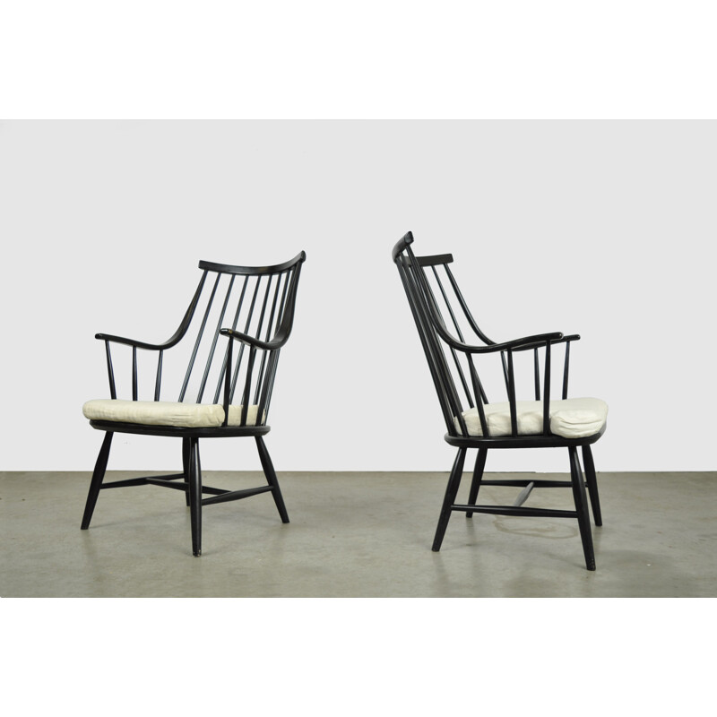 Pair of vintage "Grandessa" bar chairs in solid wood by Lena Larsson for Nesto, Sweden 1960