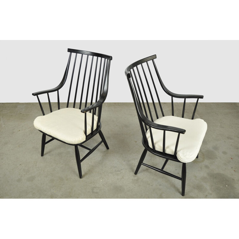 Pair of vintage "Grandessa" bar chairs in solid wood by Lena Larsson for Nesto, Sweden 1960