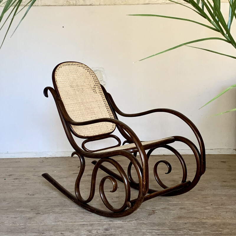 Vintage Thonet rocking chair in cane