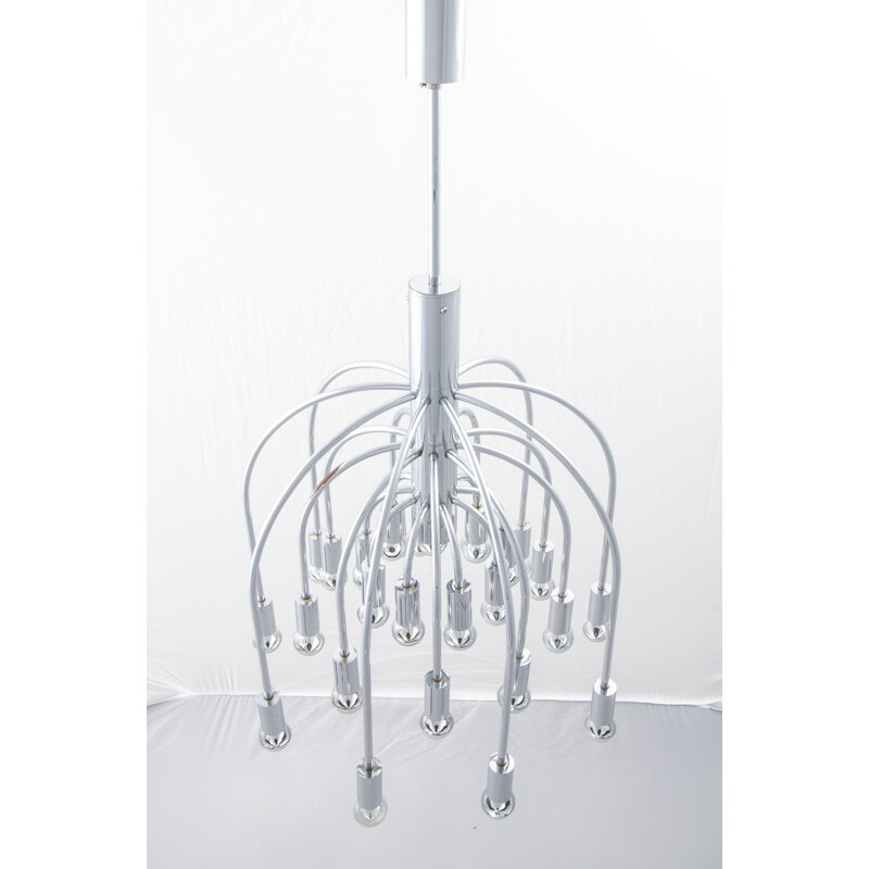 Large chromed SA Boulanger chandelier in steel, Gaetano SCIOLARI - 1960s