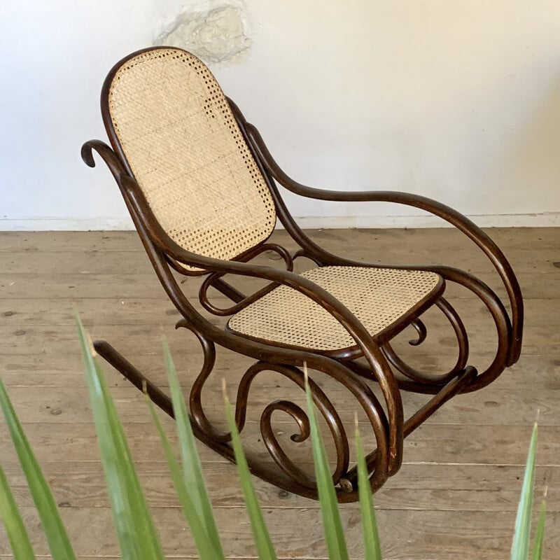 Vintage Thonet rocking chair in cane