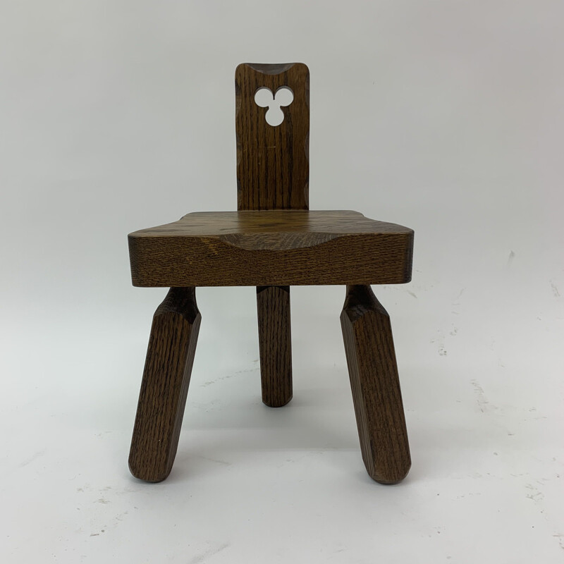 Silla infantil Brutalista Vintage en madera maciza, 1970