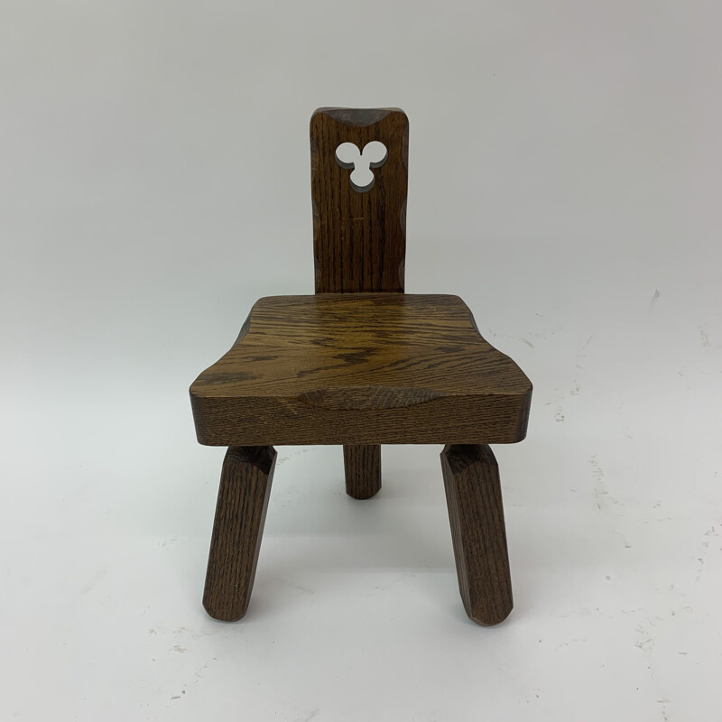 Brutalist vintage solid wood children's chair, 1970s