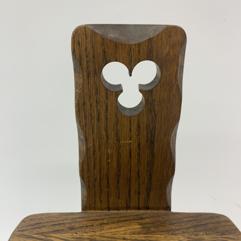 Brutalist vintage solid wood children's chair, 1970s