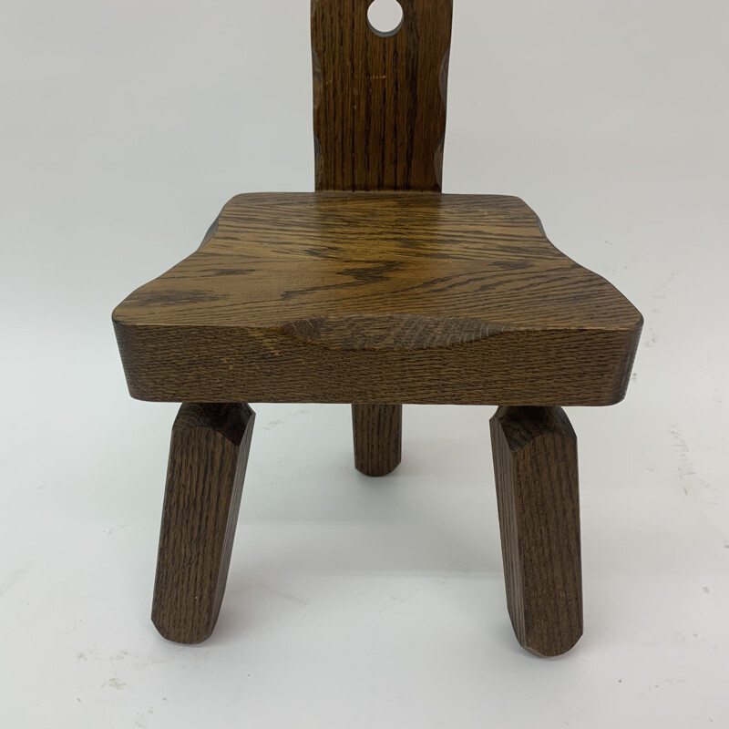 Brutalist vintage solid wood children's chair, 1970s