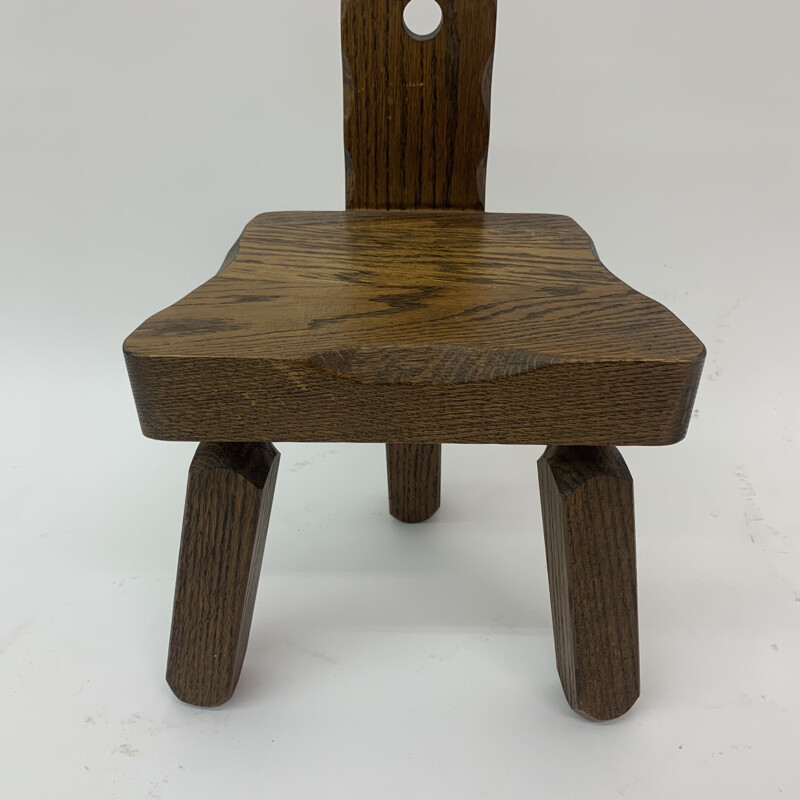 Sedia per bambini vintage brutalista in legno massiccio, 1970