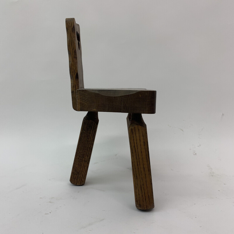 Brutalist vintage solid wood children's chair, 1970s