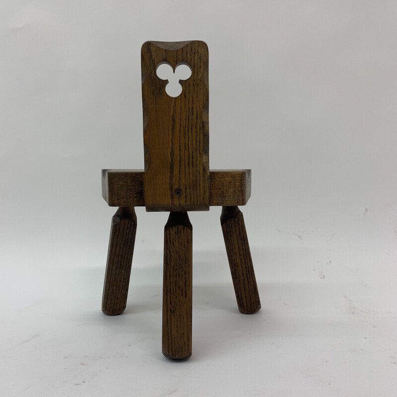 Brutalist vintage solid wood children's chair, 1970s