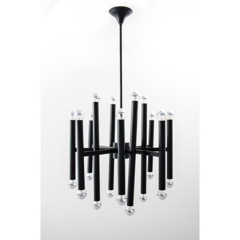 Black SA Boulanger chandelier in metal, Gaetano SCIOLARI - 1970s