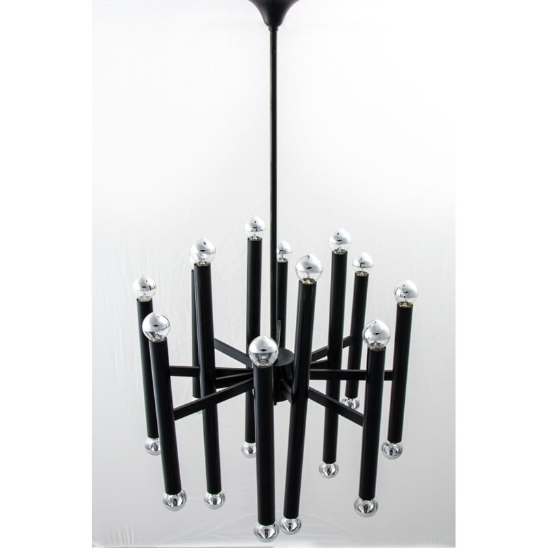 Black SA Boulanger chandelier in metal, Gaetano SCIOLARI - 1970s