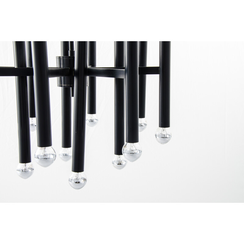 Black SA Boulanger chandelier in metal, Gaetano SCIOLARI - 1970s