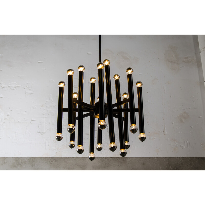 Black SA Boulanger chandelier in metal, Gaetano SCIOLARI - 1970s