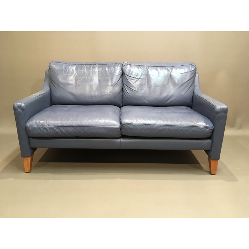 Mid-century 2-seater sofa in blue leather - 1970s