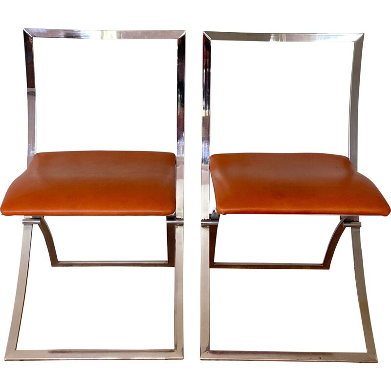 Pair of vintage chairs "Luisa" in chromed metal by Marcello Cuneo for Mobel, Italy 1970