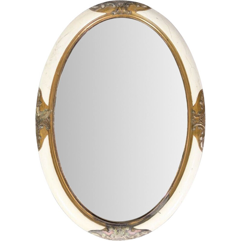 Miroir blanc ovale vintage