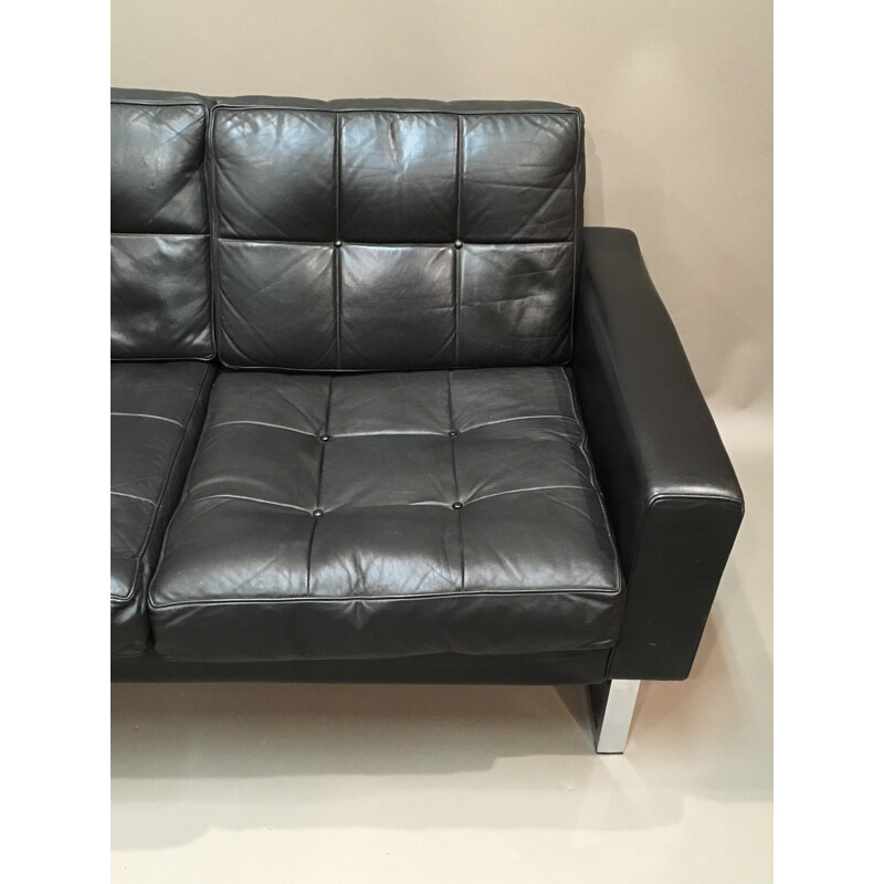 3-seater sofa in black leather and chromed metal - 1960s