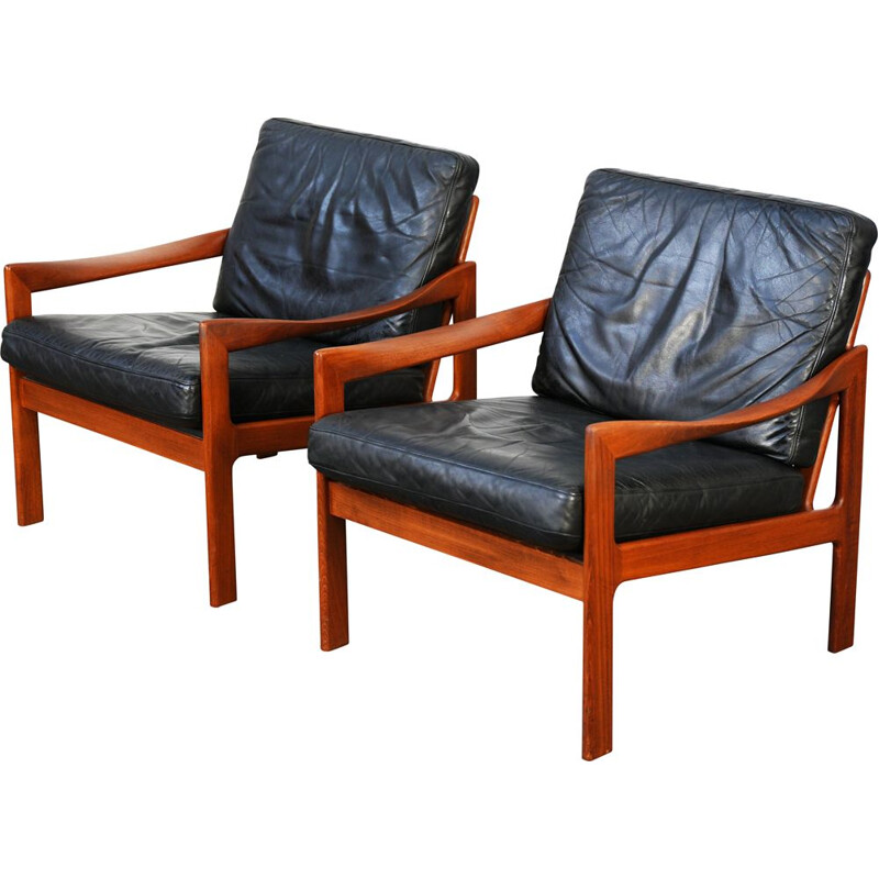 Pair of vintage teak armchairs by Illum Walkelsø for Niels Eilersen, 1960s