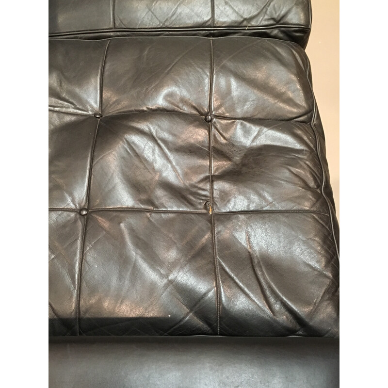 3-seater sofa in black leather and chromed metal - 1960s